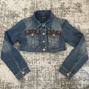 Clash Jeans Boho Embroidered Cropped Denim Jacket Women’s Small